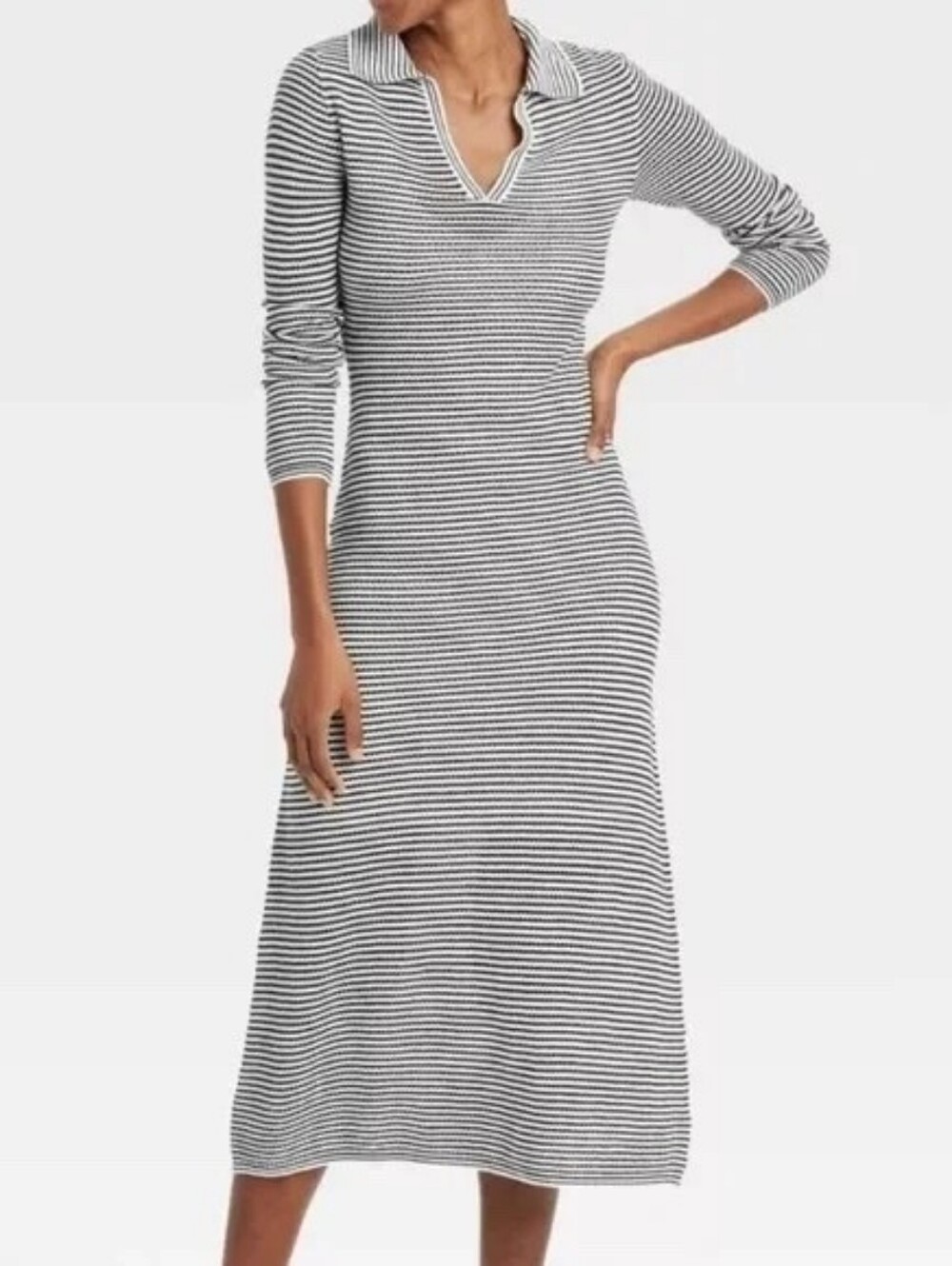 NWT A New Day Striped Long Sleeve Maxi Sweater Dress - Small - Black & Cream
